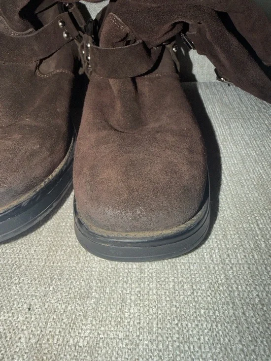 Steve Madden Brocks Chocolate Brown Suede Buckle Slouch Mid-Calf Moto Boots - Picture 12 of 12